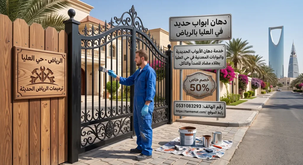 دهان ابواب حديد في العليا بالرياض