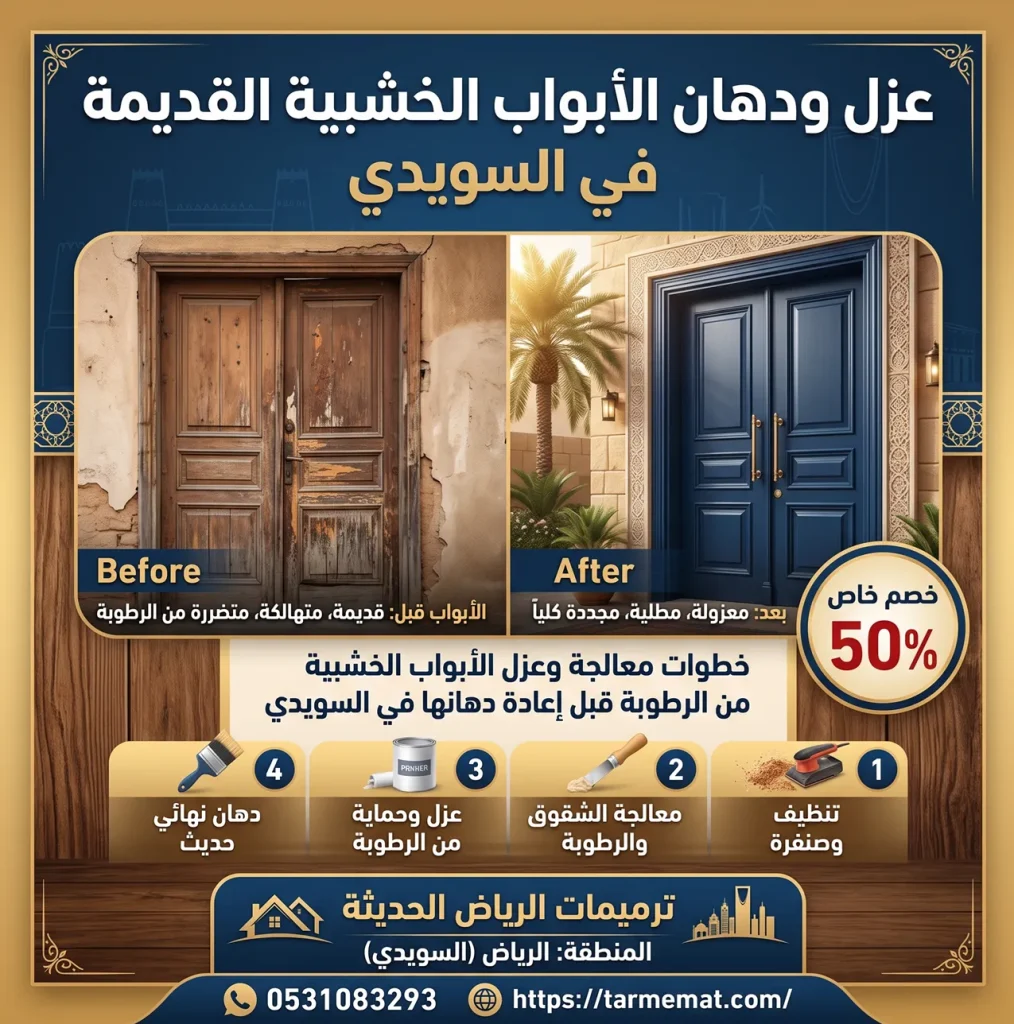 عزل ودهان الأبواب الخشبية القديمة في السويدي