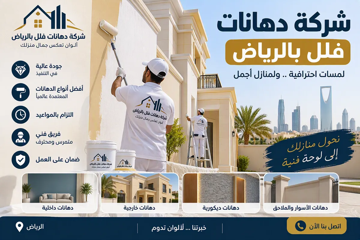 فريق شركة ترميمات الرياض أثناء تنفيذ دهانات فلل بالرياض على الواجهة الخارجية